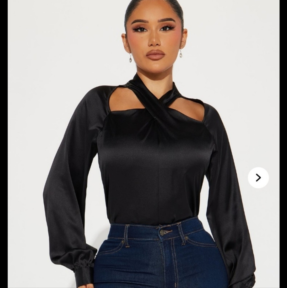 Fashion Nova Black Satin Blouse